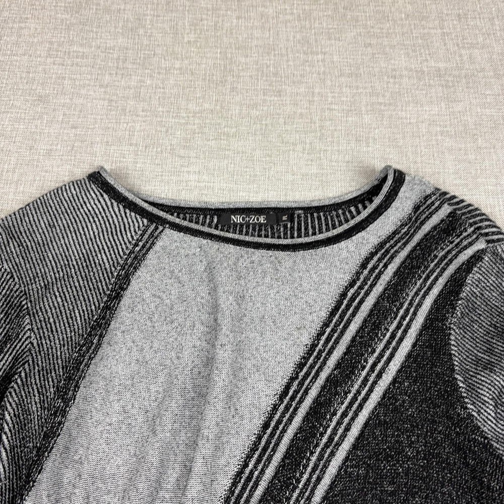 NIC+ZOE Sweater Womens PL Grey Striped Crew Neck Raglan Pullover Knit - Picture 2 of 9